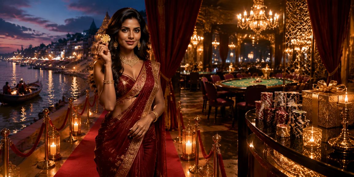 Indian model playing baccarat in Varanasi setting